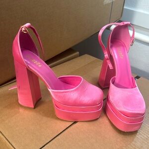 Pink chunky high heel mary janes